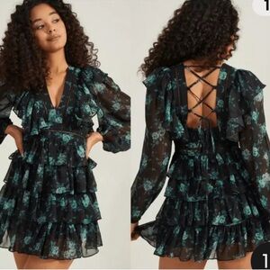 ALTARD STATE MAISLEY RUFFLE FLORAL LACE UP MINI DRESS - Size Small SKU:367